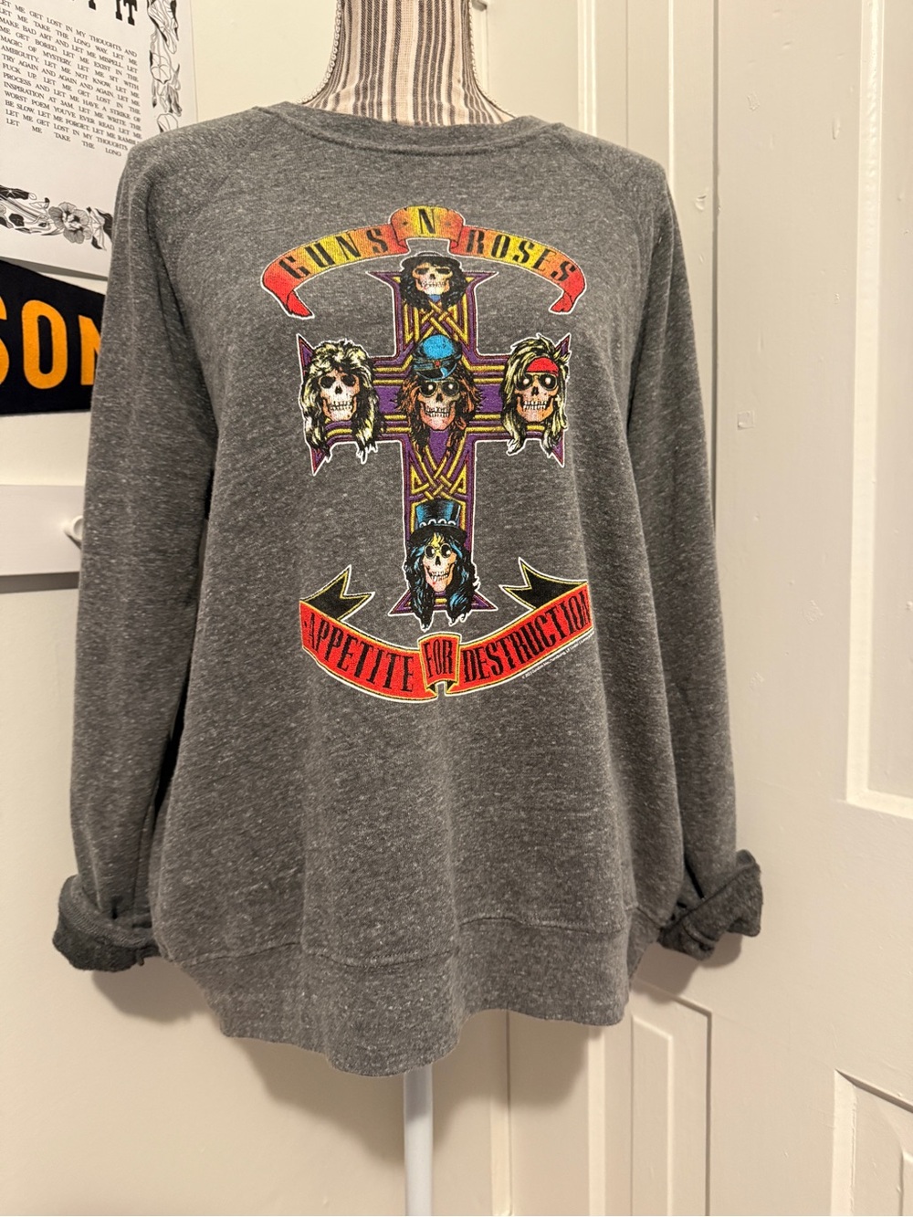 People of Leisure Gray Graphic Crewneck Sweatshirt - Guns N Roses